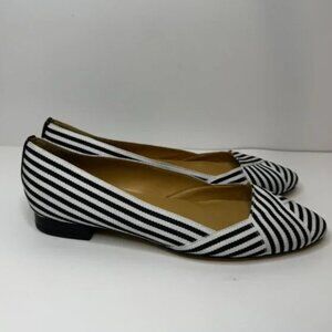 Talbots Edison Womens Black/White Striped Ribbon Pointed Flats Size 6.5